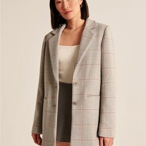 Abercrombie Checked Gray Wool-Blend Tall Blazer Coat